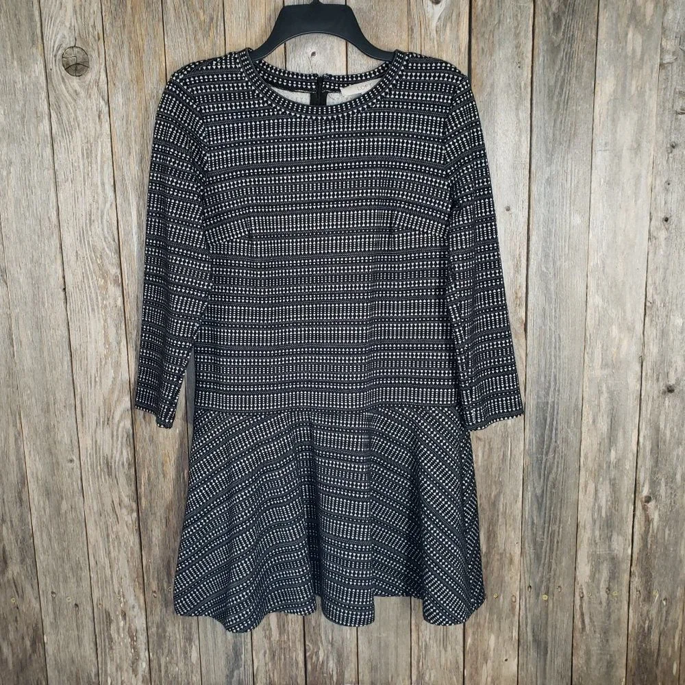 Loft S Black‎ Cream Geo Drop Waist Mini Dress Grunge Cozy Comfy Goth Romantic